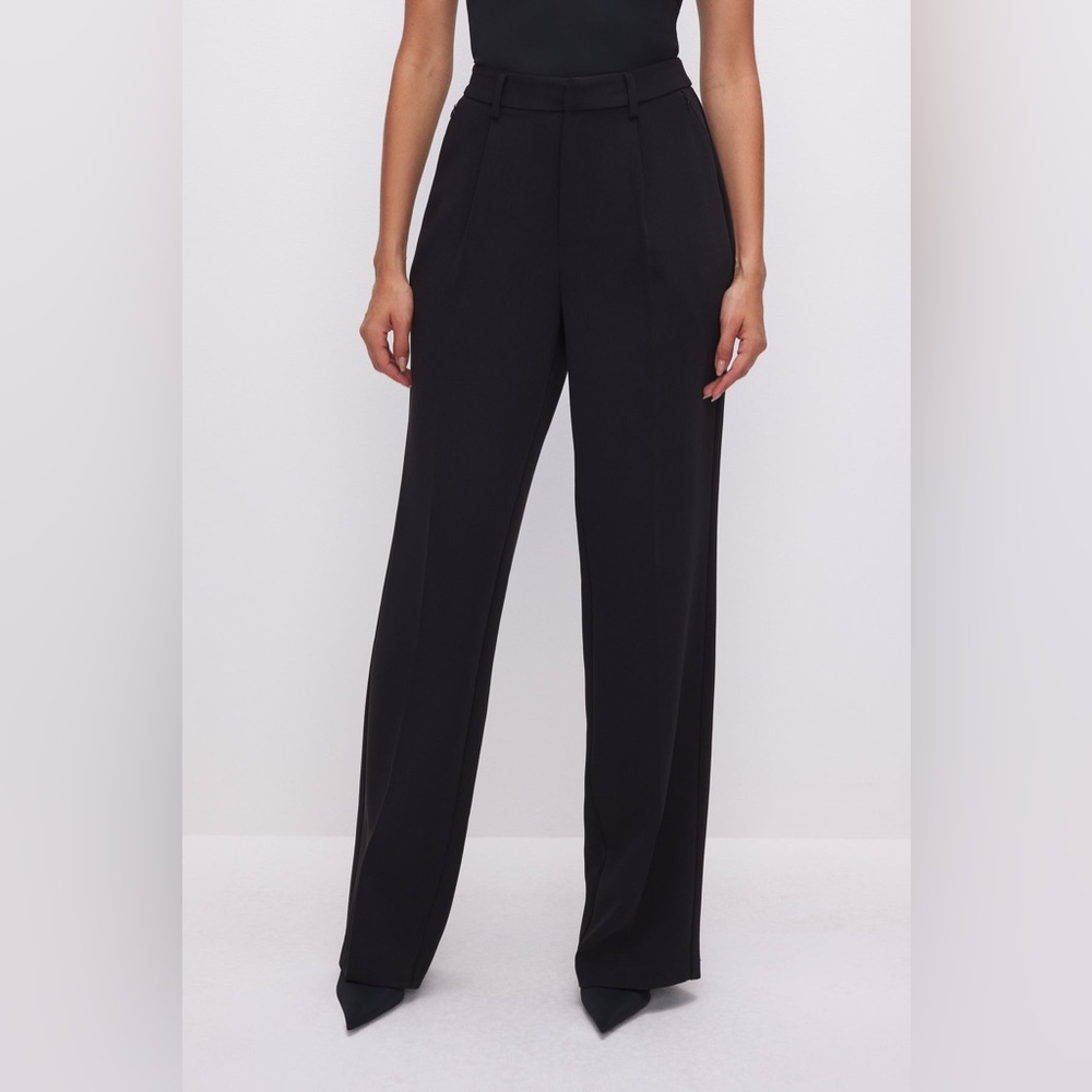 NWT Good American Luxe Suiting Column Trousers, Regular Length, Black, Size 2